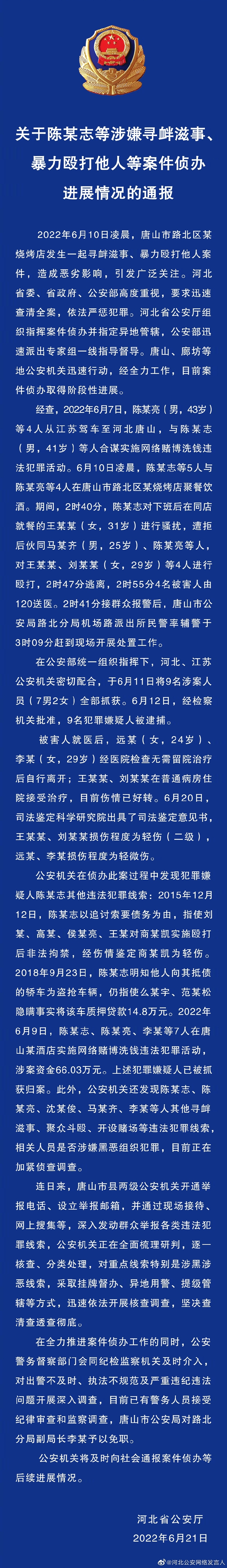 關(guān)于陳某志等涉嫌尋釁滋事、暴力毆打他人等案件偵辦進(jìn)展情況的通報(bào)