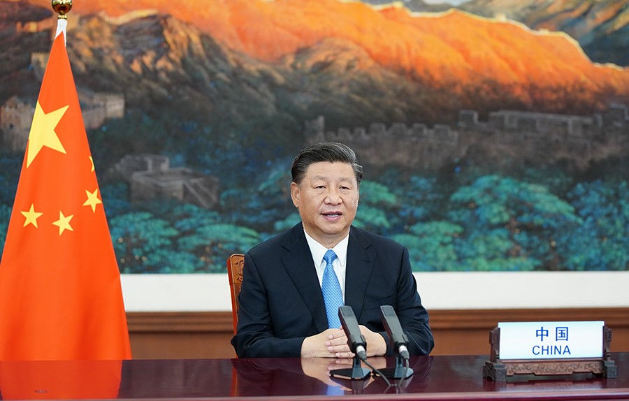 2020年9月22日，國家主席習近平在第七十五屆聯(lián)合國大會一般性辯論上發(fā)表重要講話。新華社記者 鞠鵬 攝